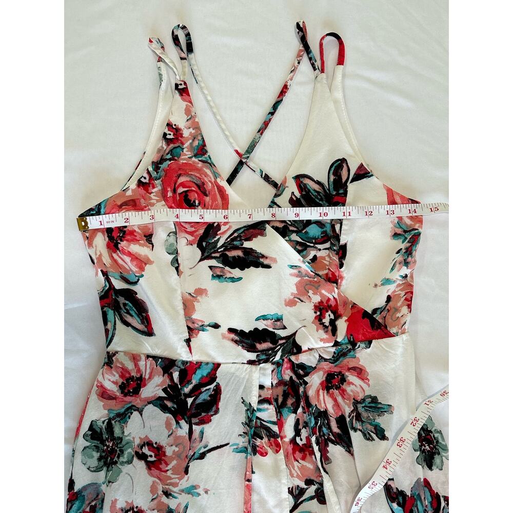 Franchesca's Miami Floral Spaghetti Cross Back Romper Train Maxi Dress SZ Small - Picture 8 of 14